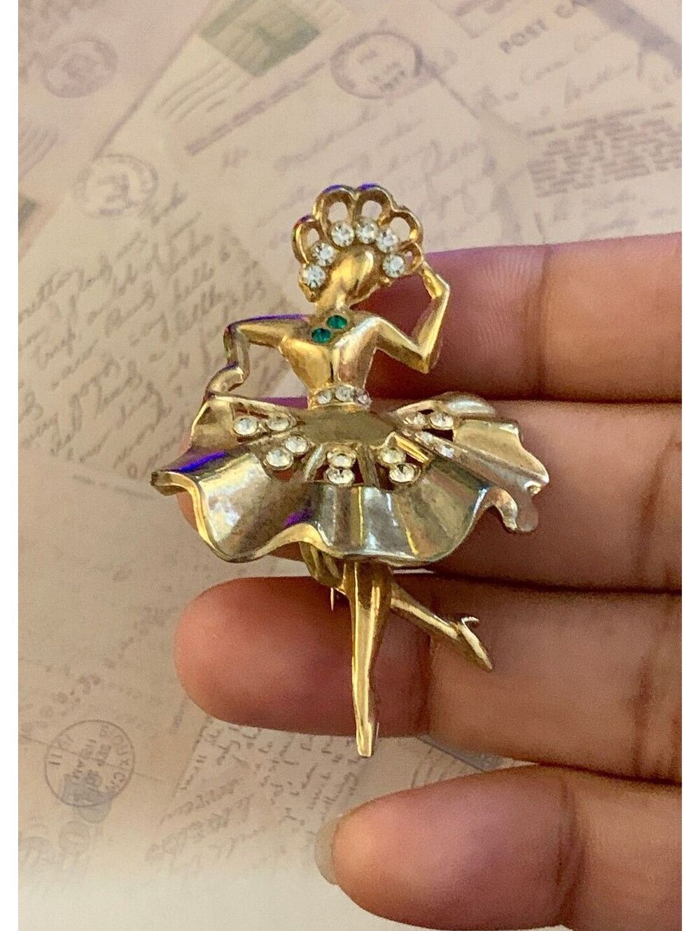 Vintage Ballerina Rhinestone Figural Brooch Pin - Picture 3 of 3